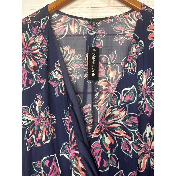 NWT New Look Navy Floral Faux Wrap Dress | Women's 2x - Picture 4 of 8